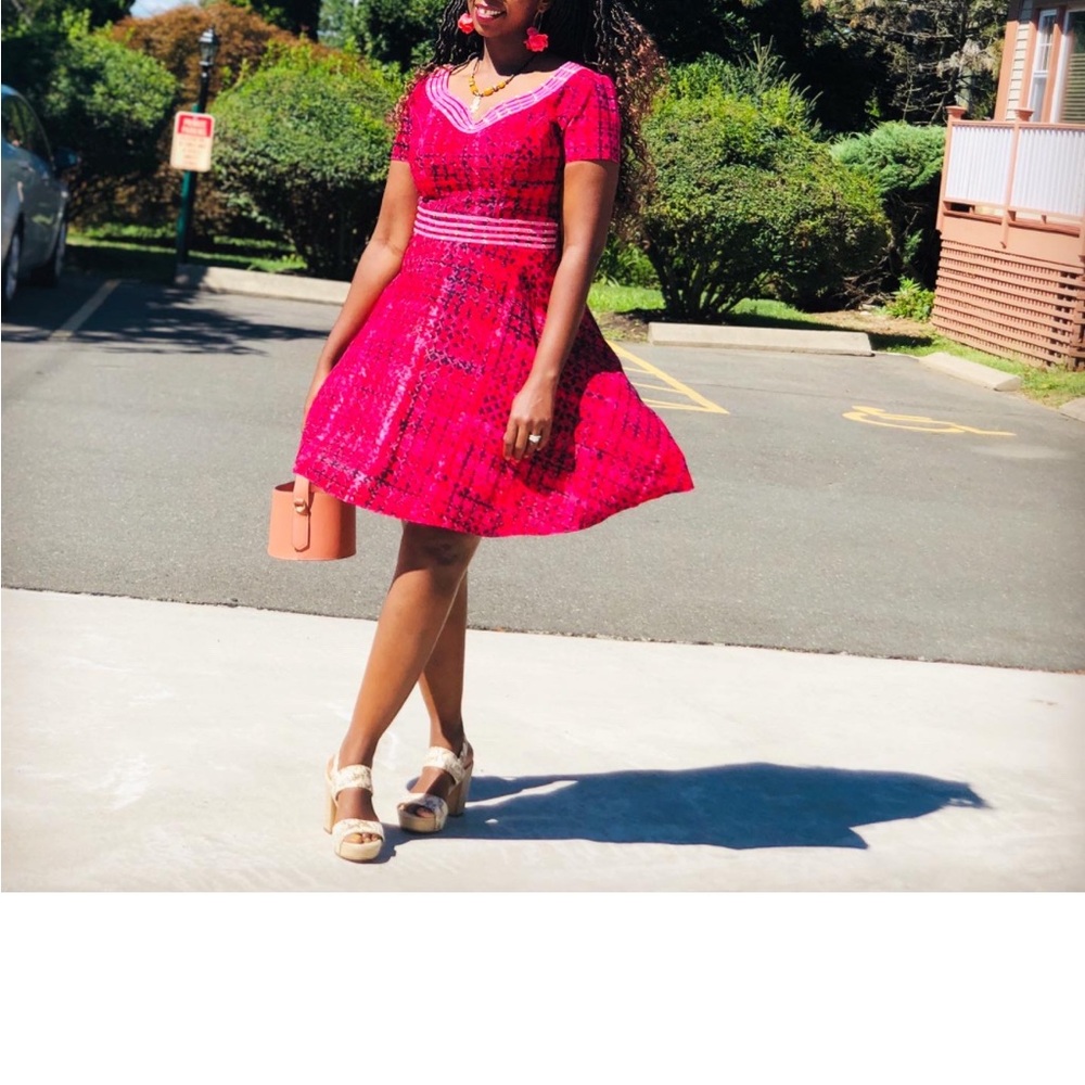 Red V-neck Fit and Flare Mini Dress for Prom